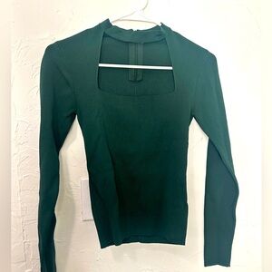 Zara Front Cut Out Ribbed Mock Neck Choker Top